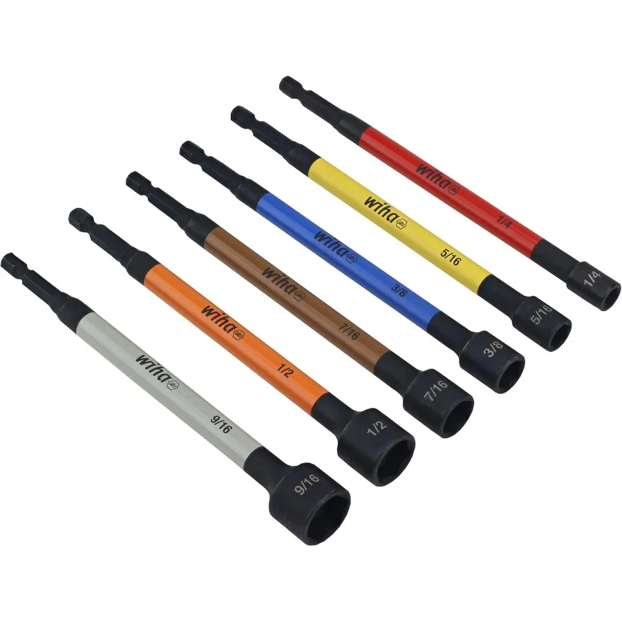 70486 Tuercas magnéticas codificadas en color SAE 6 piezas. Set para trabajos de reparación y mantenimiento de automóviles Diseño de precisión de alta resistencia wi