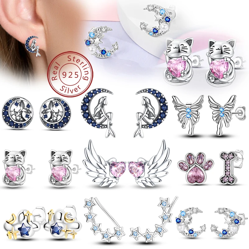 

Ladies Sweet 925 Silver Ocean Star Flower Butterfly Design Trendy Earrings Birthday Commemoration Day Fine Sweetheart Jewelry