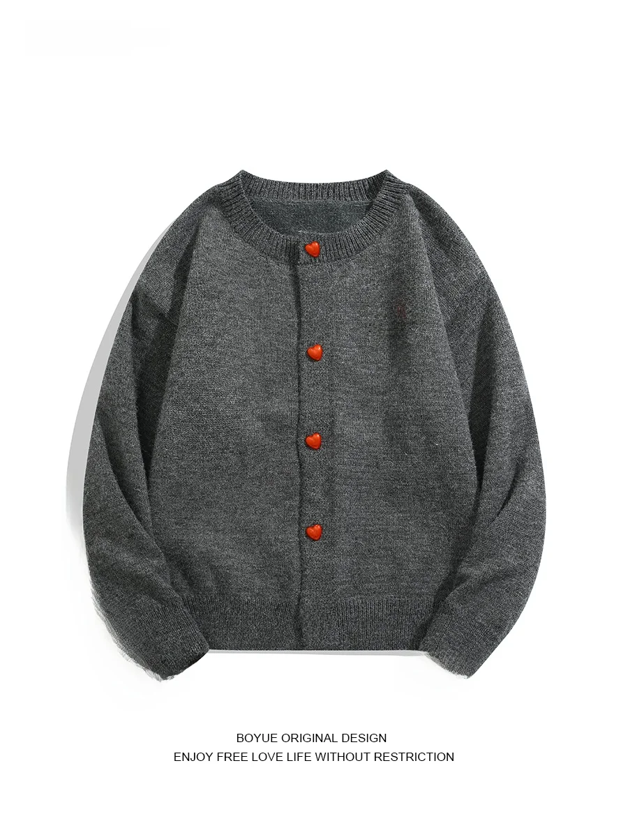 

Boyue Korean Sle Lazy Knitted Cardigan ex Vintage Love Button Embroidery Sweater Jaet Casual Loose Fit Long Sve