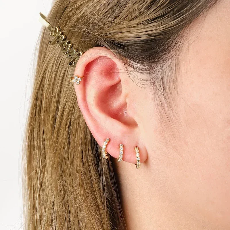 Pendientes de aro de circonita blanca geométrica con aguja de Plata de Ley 925 para mujer, pendientes dorados de lujo, accesorios de joyería para fiesta