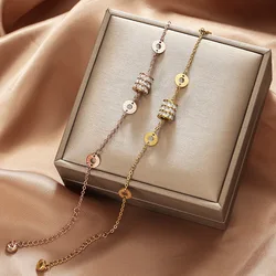 316L Stainless Steel Non Fading Roman Numerals Small Waist Bracelet Necklace Jewelry Set For Women Design Fashion Accessories