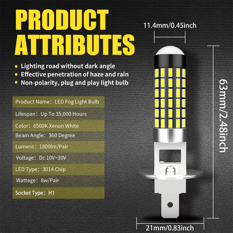 AILEO 2Pcs H1 LED Headlight Bulbs Led Lights Mini 1800LM 6000K CSP Super Bright High Low Beam for Car Fog Lamps 12V Automobile