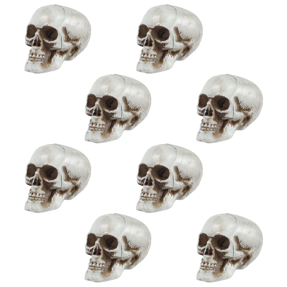8pcs Plastic Crafts Halloween Decor Skull Crafts Adornment Small Skull Decor Props Party Decoration Indoor Outdoor