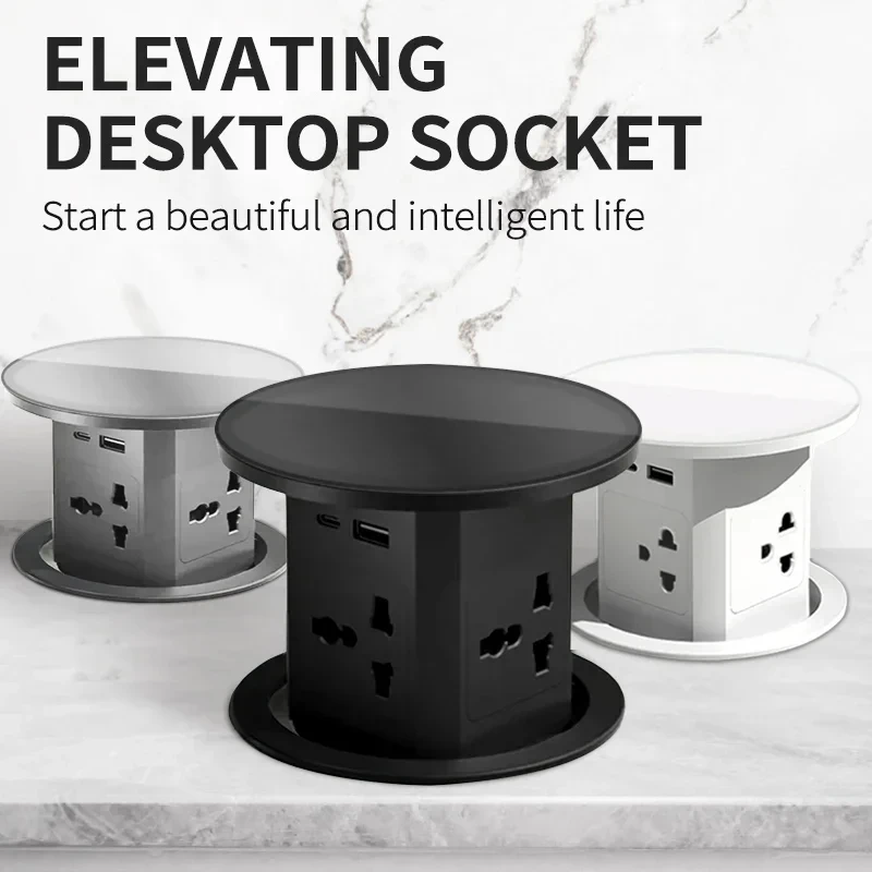 Lifting Socket Desk Power Automatic Pop Up Socket US UK AU Universal Plug Adapter USB Type-c Wireless Charge ,Hidden,built-in