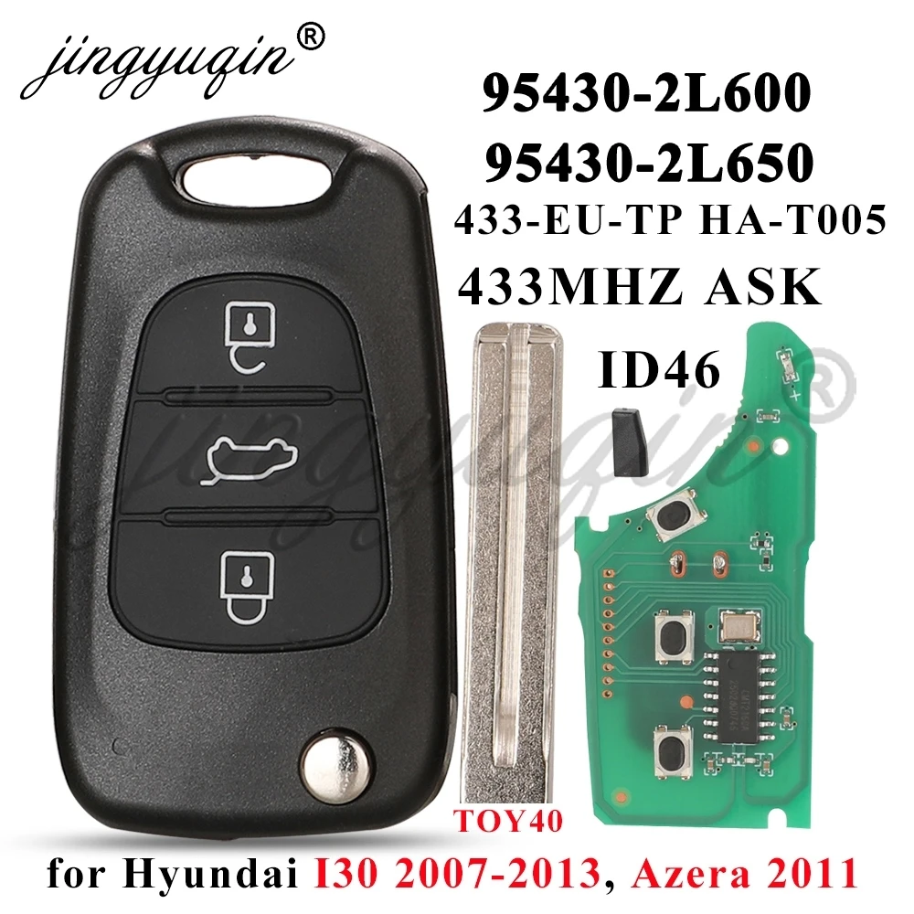 jingyuqin 433MhzASK ID46 Flip Car Key Remote Fob for Hyundai i30 2007 2008 2009 2010 2011 2012 2013 Azera 2011 95430-2L600/2L650