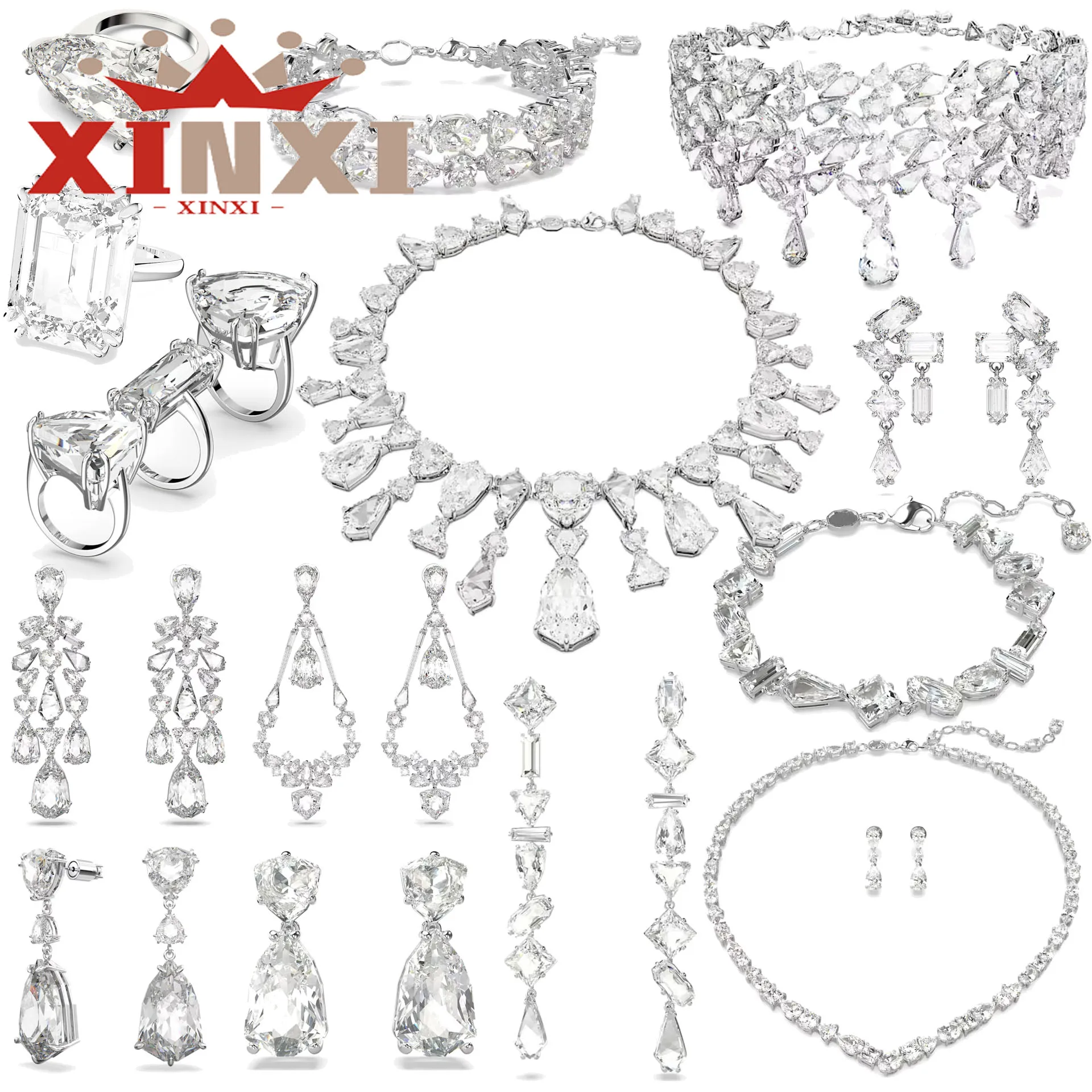 

Original Austrian Crystal White Exquisite Charms Jewelry Sets New Sales Trend Necklace Earring Bracelet Ring Gift for Women