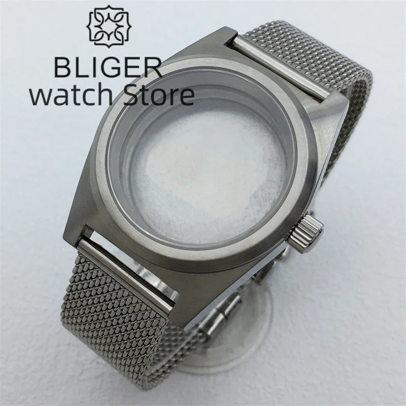 BLIGER 38 مللي متر عادي الزجاج ساعة كلاسيكية حافظة شبكة من الاستانلس استيل حزام صالح اليابان NH35 NH36 ETA2824 PT5000 الحركة التلقائية
