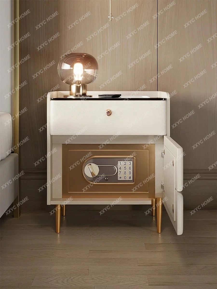 A Light Luxury Smart Bedside Table Safe Box Integrated Solid Wood Bedside Cabinet Wireless Charging Multifunctional Insurance