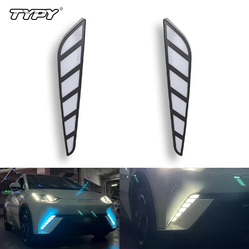 

TYPY Автомобильные светодиодные дневные ходовые огни для BYD Dolphin Mini 2023 2024, крышка противотуманной фары DRL с плавным указателем поворота, передняя противотуманная фара