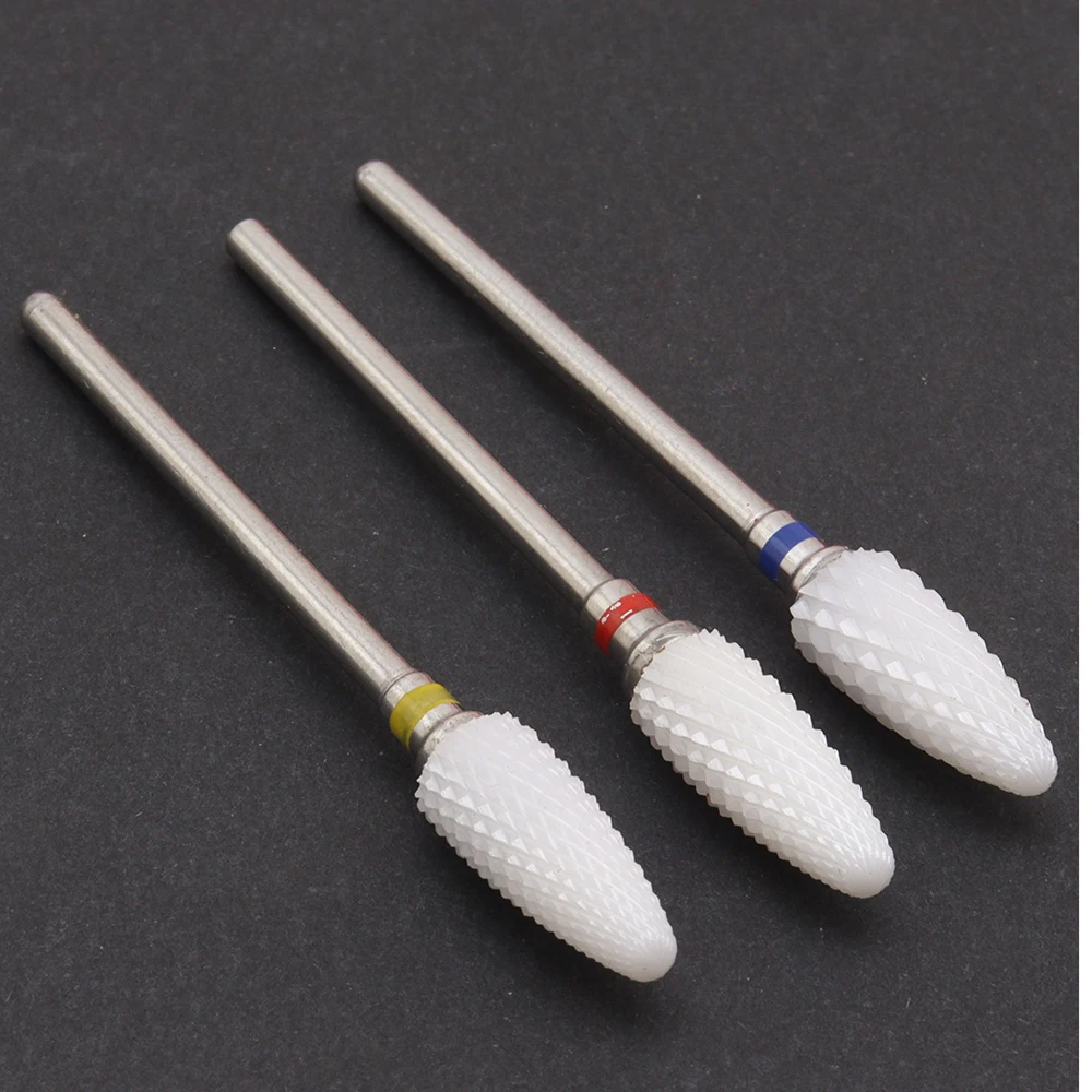 1Pcs Ceramic Bullet-Shaped Nail Drill Bit Rotate Burr Milling Nail Cutter Bits Electric Drill Machine For Manicure Pedicure Too
