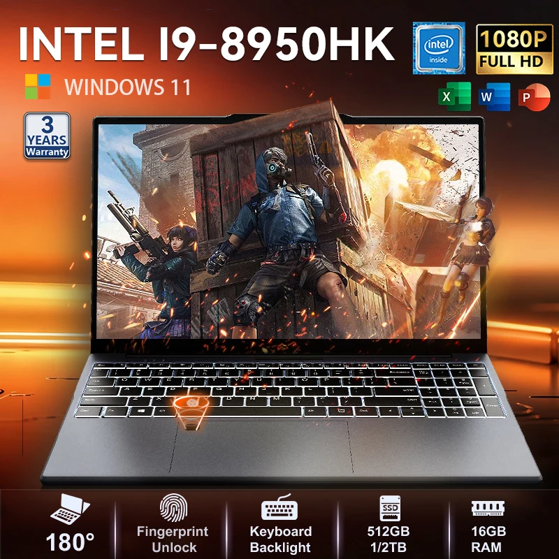 

Windows 11 15.6" Ultra Slim Portable Laptop intel Core i9-8950HK 16GB DDR4 1TB 2TB SSD Fingerprint Office Gaming Laptop PC