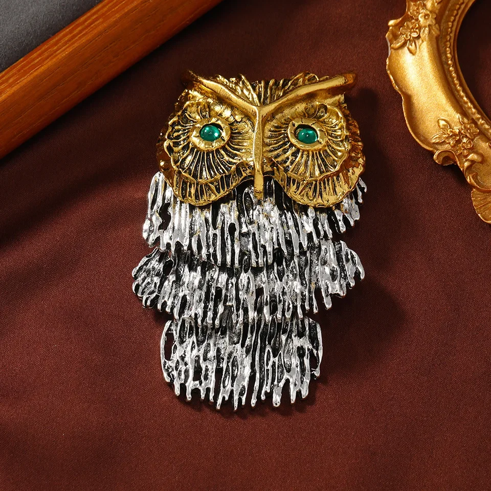 Fashionable Retro Owl Brooch Tassel Exquisite Metal Badge Men's Animal Coat Accessories Clothing Shoulder Epaulet Pins