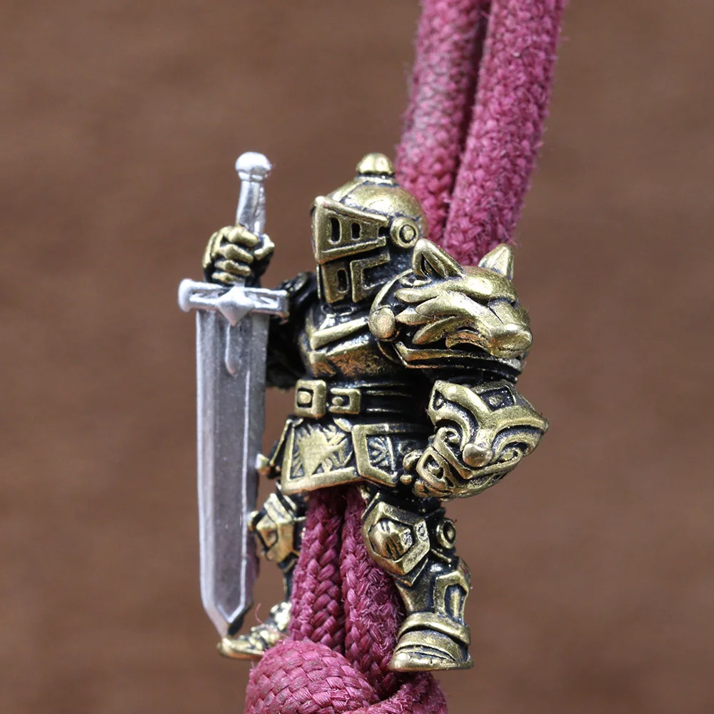 Medieval Armored Warrior Brass Knife Beads EDC Outdoor DIY Paracord Handmade Woven Lanyard Pendants Umbrella Rope Bracelet Charm