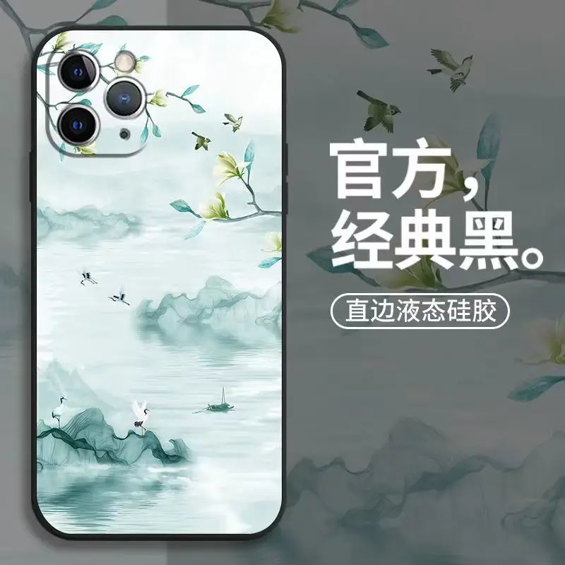 for Landscape Painting Iphone 14 Phone Case Iphone 13/12/11 Ink Painting Pro National Style X/xs/xr Silicone Max