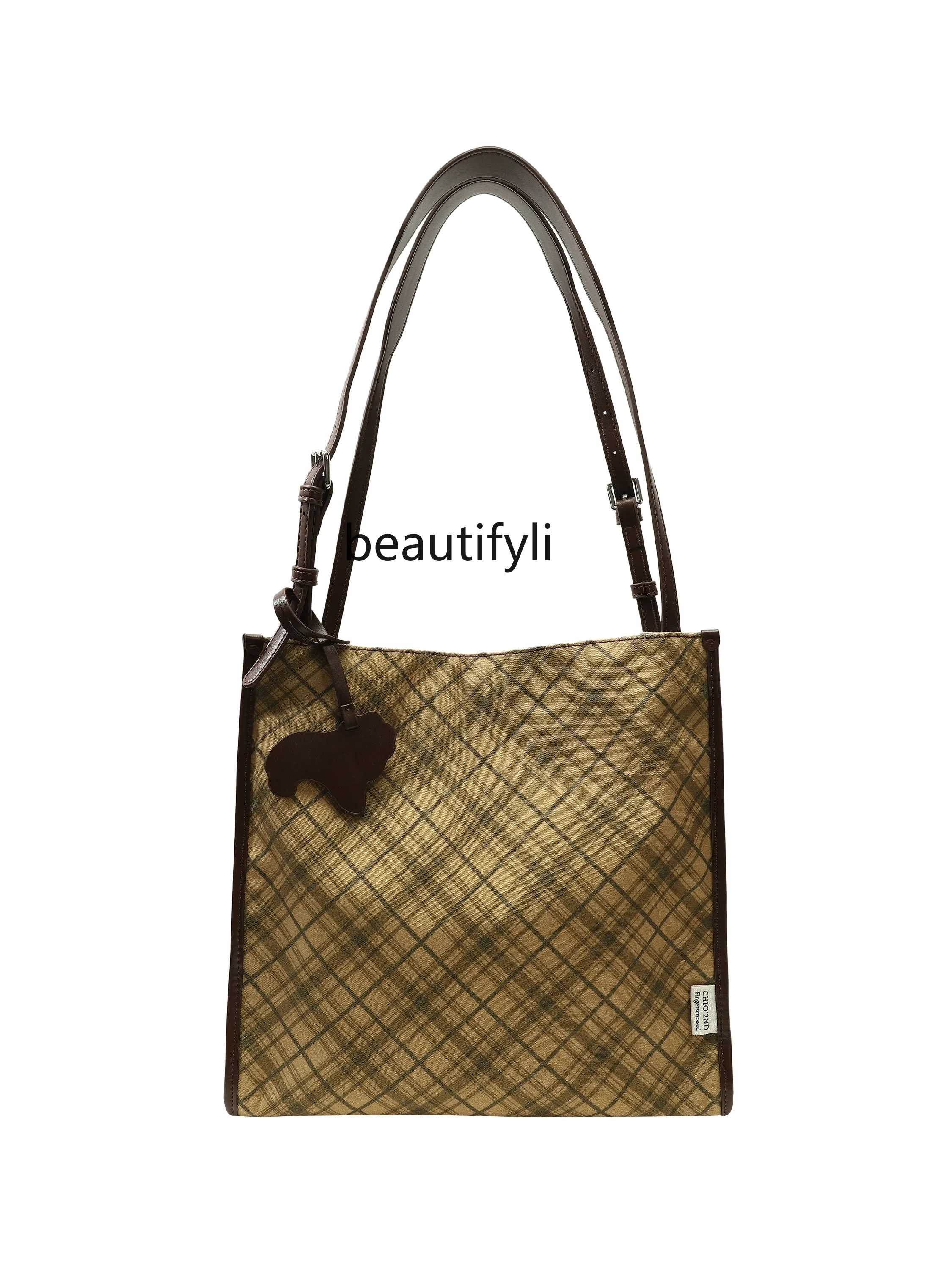 Mori plaid tote bag women's 2024 new plaid niche shoulder bag