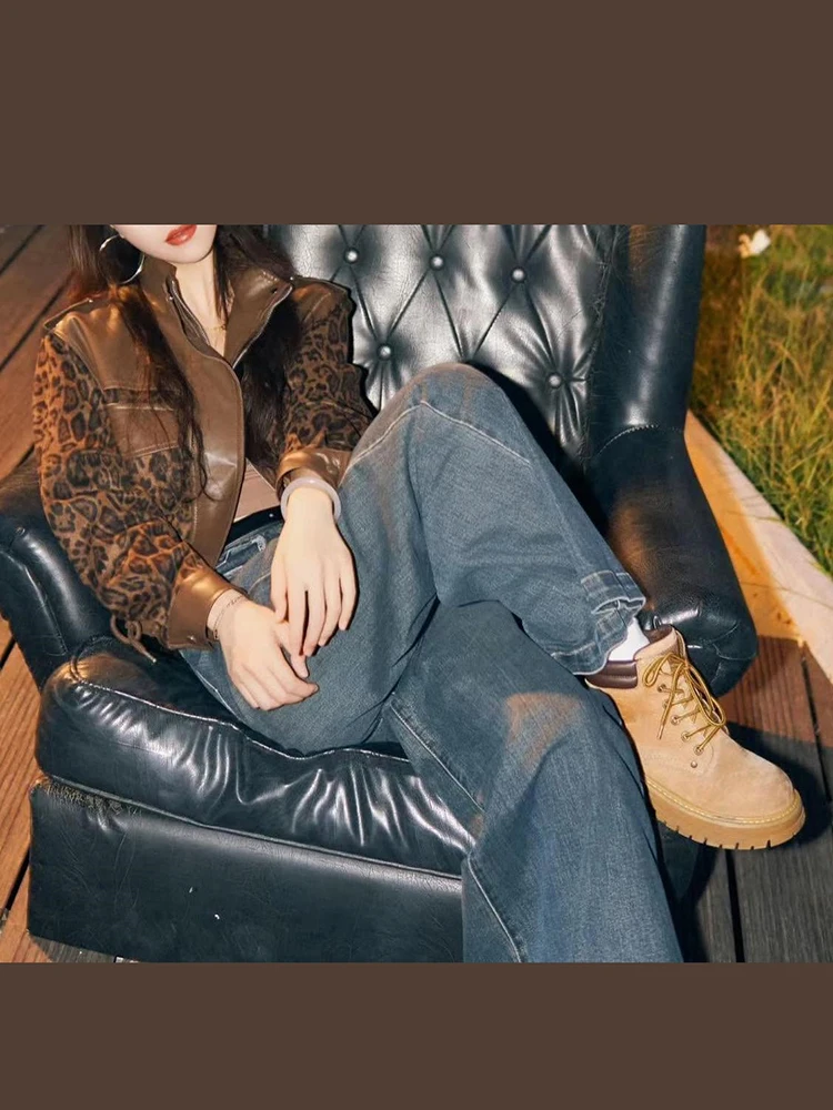 Schicke Jacken mit Leopardenmuster und Kunstfell-Einsätzen für Damen, Reverskragen, Reißverschluss, lange Ärmel, elastische Taille, Herbst-Alltags-Streetwear 2026 – Detail 9