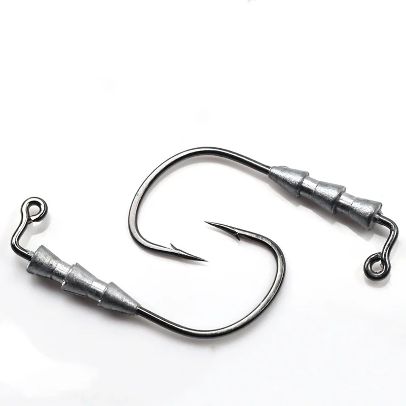 Fishing Worm Hook Lock Lure Hide Soft Bait Fishhooks High Carbon Steel Hooks with Lead Weight Lot 10 Pieces SALE