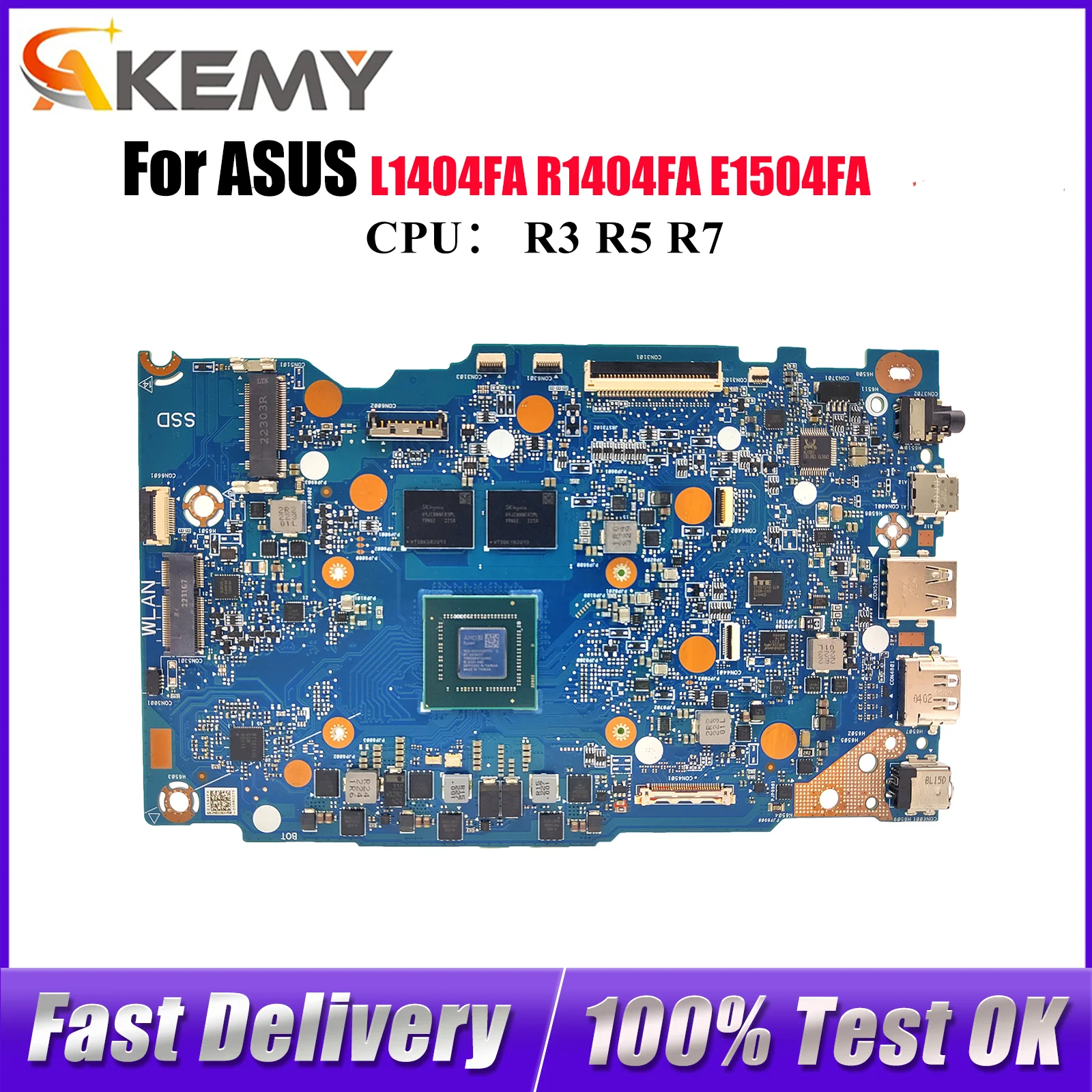 E1504GA Laptop Motherboard For ASUS EeeBook E14 E1404F E1504FA R1404FA L1404FA Mainboard W/ R3 R5 R7 CPU 100% tests OK fast ship