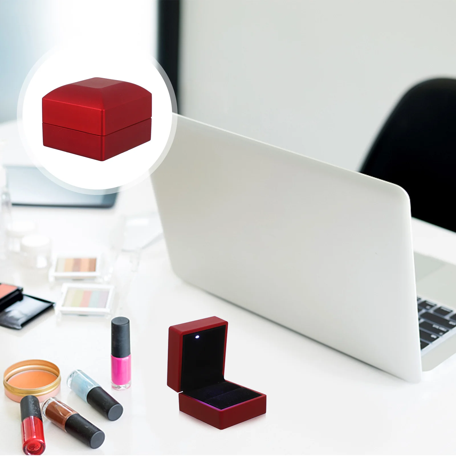 

Jewelry Proposal Ring Box Storage Organizer Case LED Rings Packing Container Red Lamp