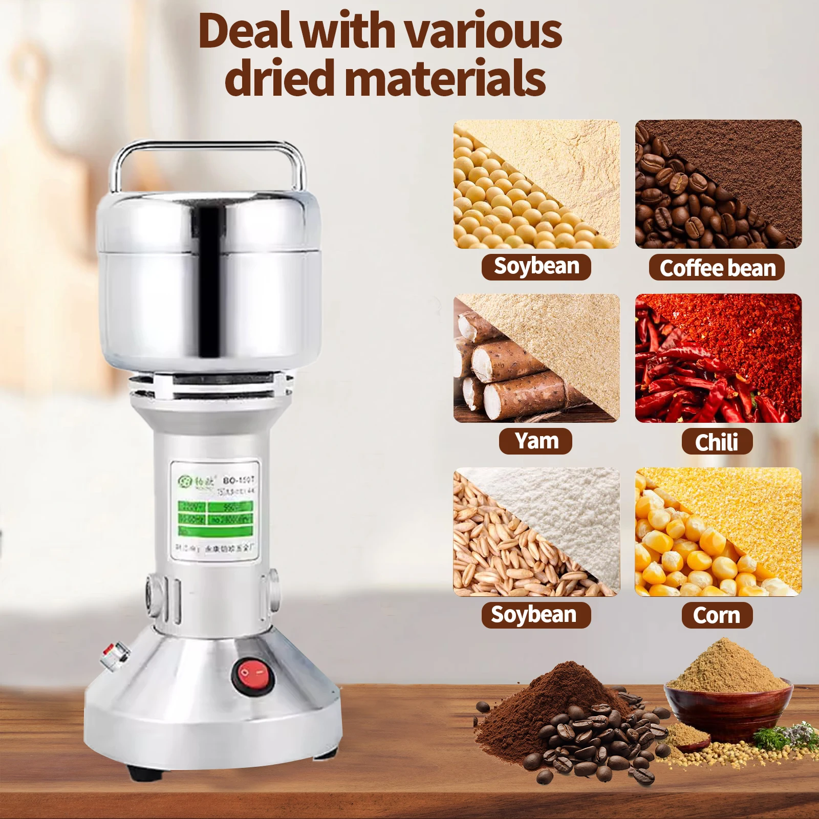 Factory Sale 150g Capacity Electroplated Kitchen 950w Wheat Heavy  Spice Machine Grinder