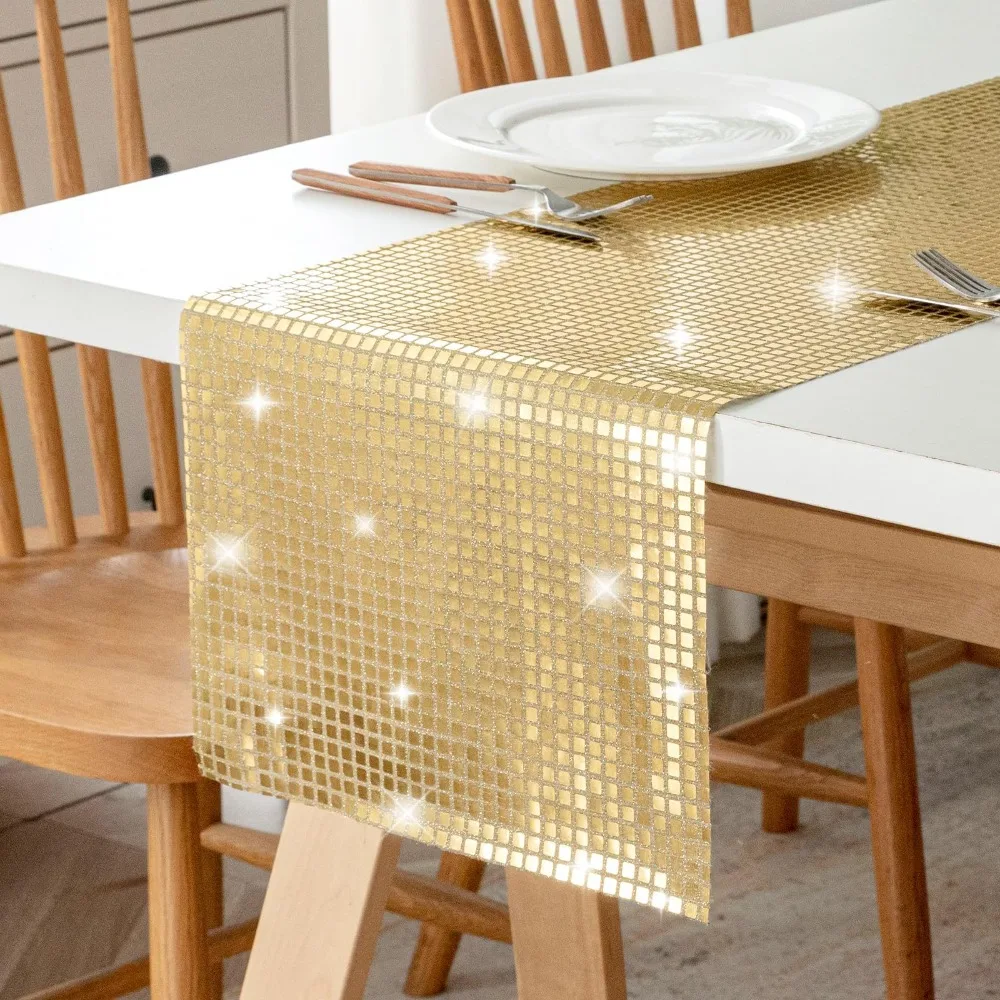 

Unique Glitter Disco Table Runner Mirror Design Sequin Table Cover European Style Dining Table Decoration Birthday