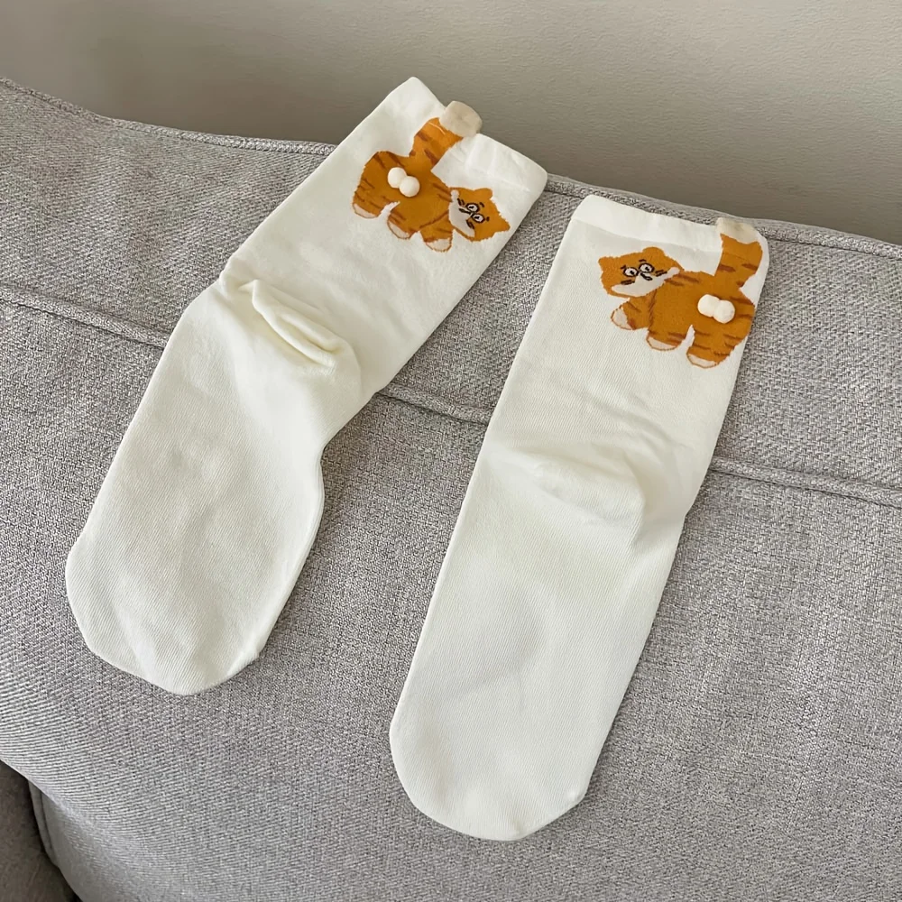 3 Pasang Kaus Kaki Wajah Kucing Lucu - Kaus Kaki Hewan Unik yang Lembut dan Lucu dengan Motif Tabby, Multi-Warna (Abu-abu/Putih/Hitam) untuk Wanita & Pria
