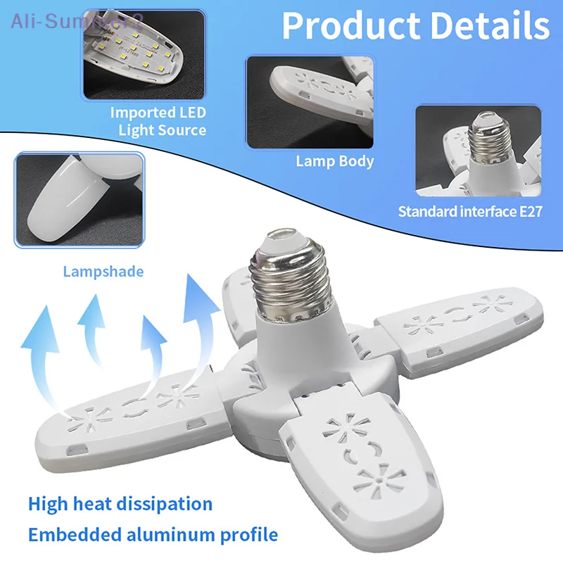 28W Super lumineux E27 LED ampoule ventilateur pliant feuille plafonnier 85-265V 40/50/56 LED s lampe intérieure ampoule maison lumière décoration