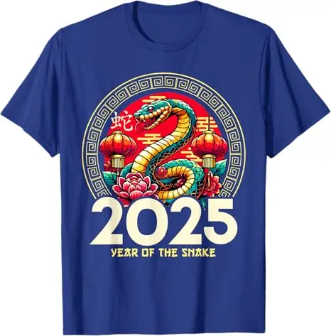 Happy Chinese New Year of The Snake 2025 Lunar Zodiac T-Shirt Humor Funny Spring Festival Graphic Outfit Short Sleeve Saying Tee