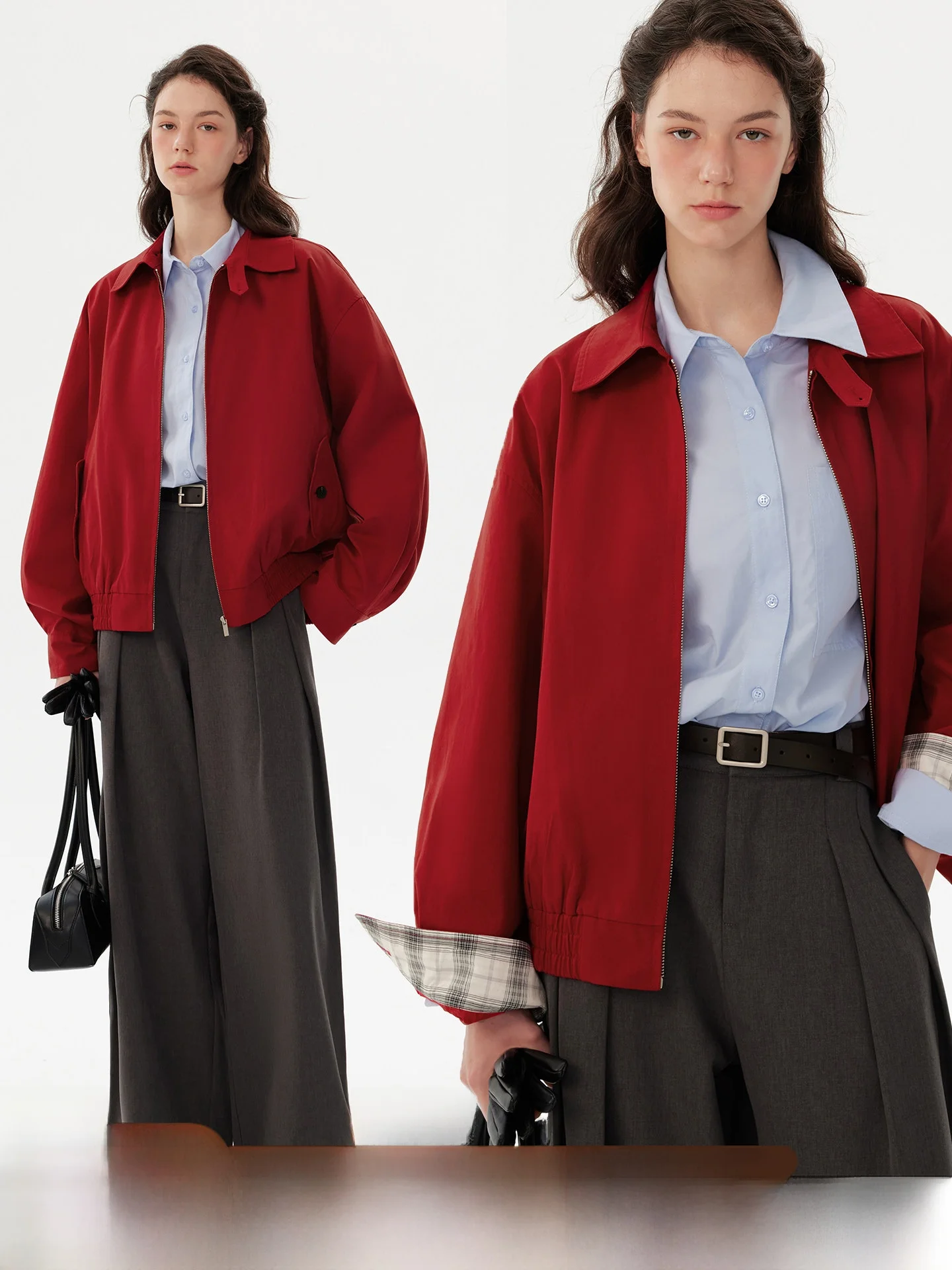 

Куртка-харрингтон Rebel Heart красного цвета с контрастным клетчатым воротником, весенне-осеннее повседневное свободное пальто на молнии из хлопка для женщин