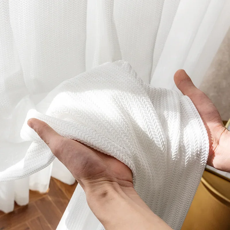 310cm Height White Living Room Sheer Curtains Fishbone Yarn Thickened Gauze Tulle For Bedroom Balcony Curtains