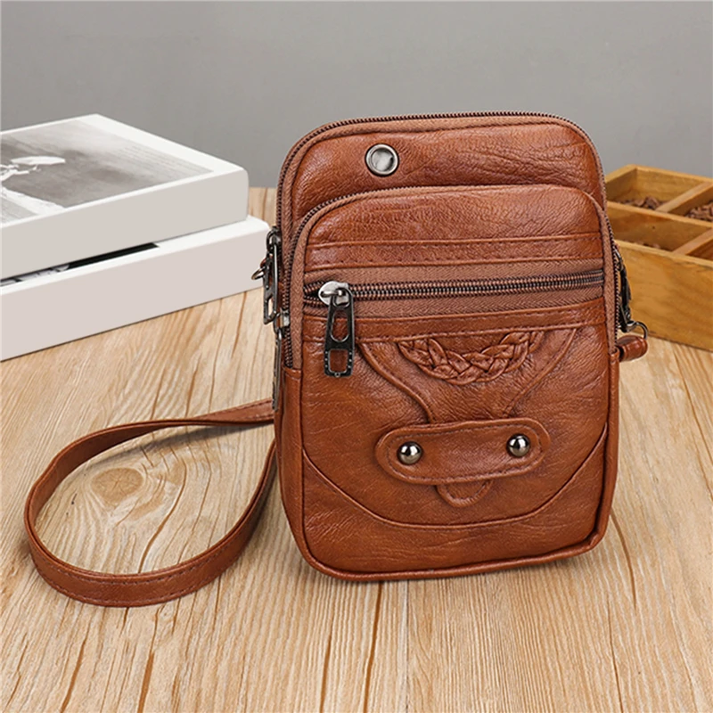 Multi-Functional Soft PU Leather Small Shoulder Bag For Women Vintage Crossbody Bag Cash Purse Cell phone Baga Handbag Purse