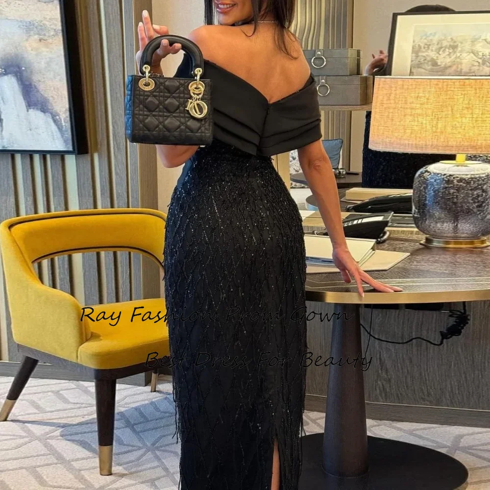 Ray Fashion Mermaid Prom Dress V Neck Off Shoulder With Short Sleves Ankle Length Evening Gowns فساتين سهرة Saudi Arabia