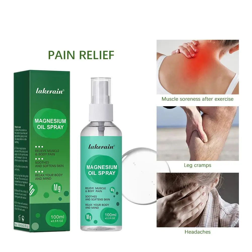 Aceite Esencial de magnesio para masaje, pulverizador Mineral multiusos para reducir el dolor, mejorar el sueño, para aliviar el estrés, 100ml, P1H8