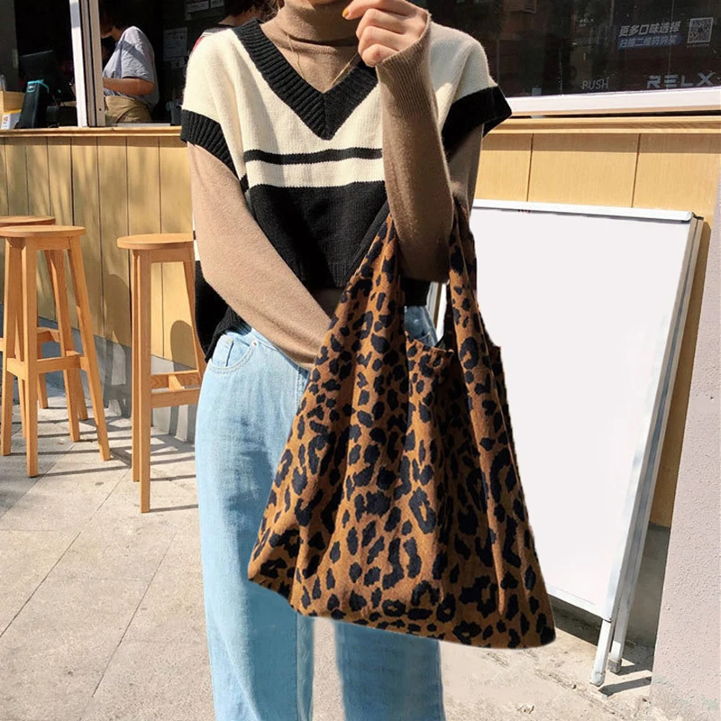 Classic Leopard Printing Top-handle Bag Women Corduroy Shopping Bag Large Capacity Book Tote Bag Female Casual Shoulder Bag