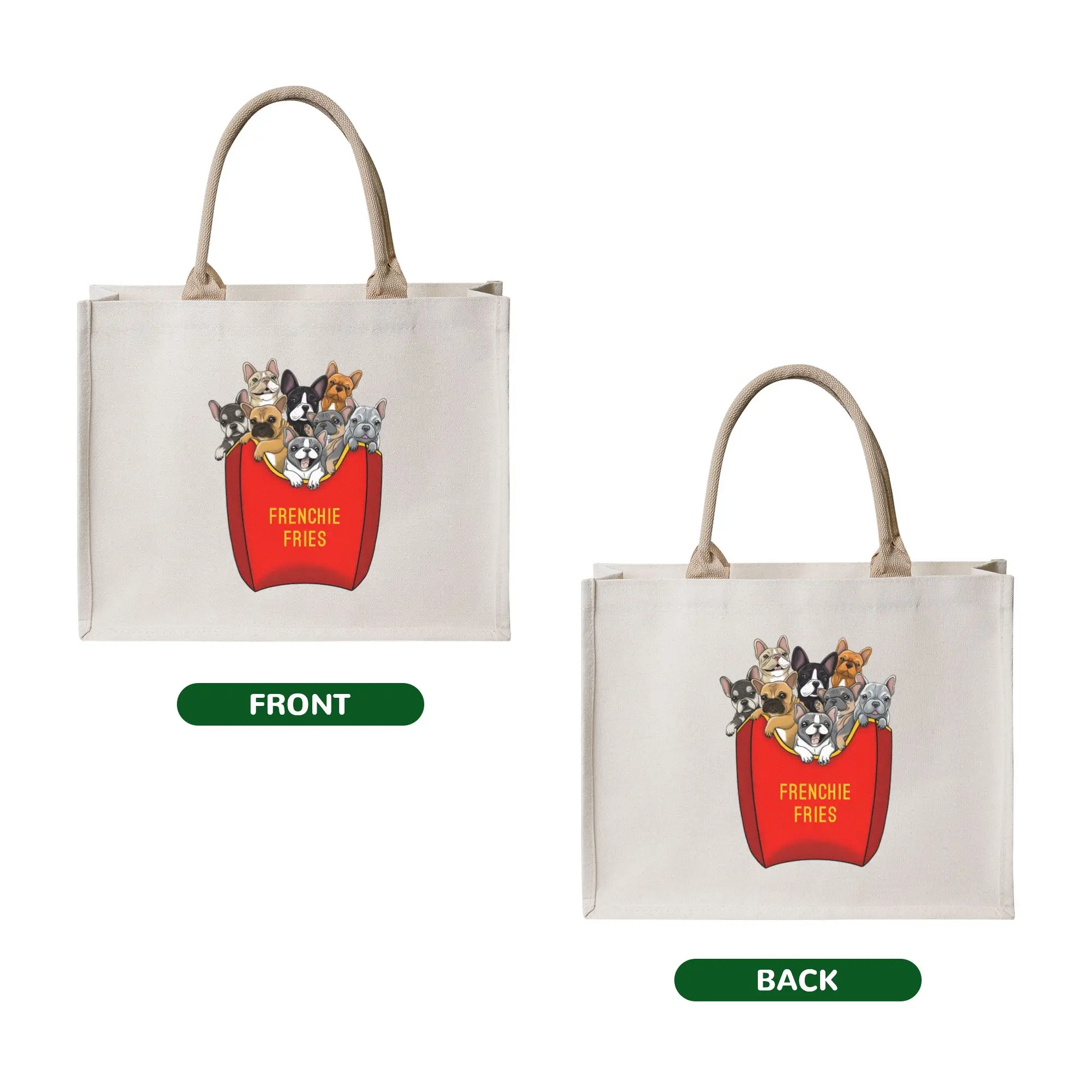 Custom French Bulldog Frenchie Fries  Shopping Bags Women Portable Large Capacity Grocery Frenchie Dog Lover Tote Shopper Bags