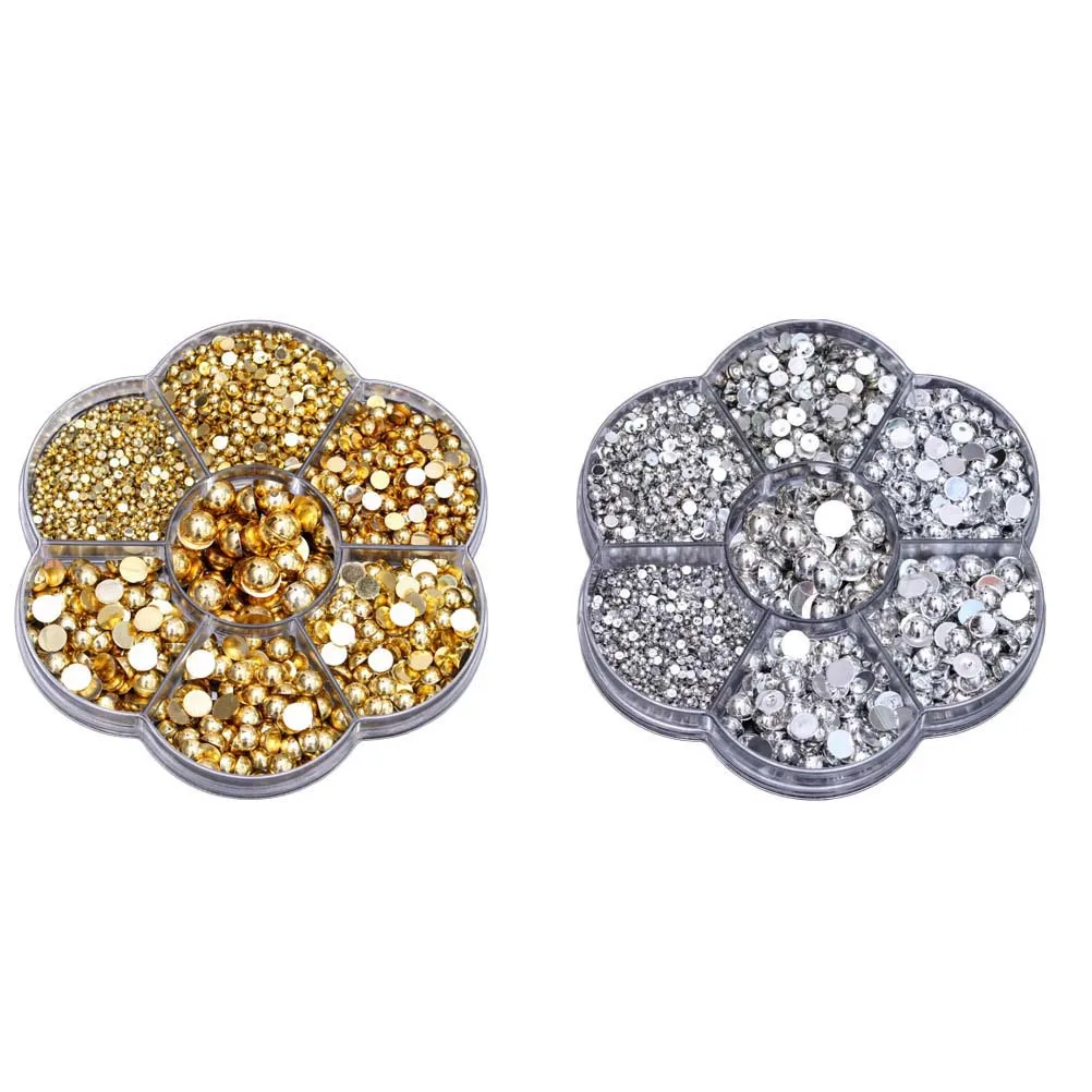

2465Pcs DIY Nail Art Beads Set Half Round for Manicure Decorations Stones Sequins Craft Kit