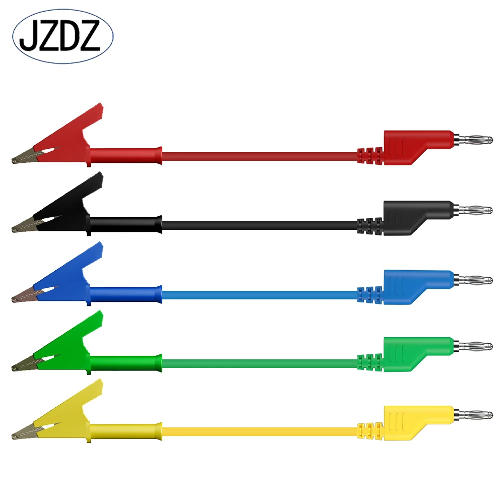 Jzdz 5 stücke 4mm Bananen stecker an Krokodil klemme Multimeter-Test leitungen Kabel leitungs draht 70054 cm elektrische Test werkzeuge 74434-1