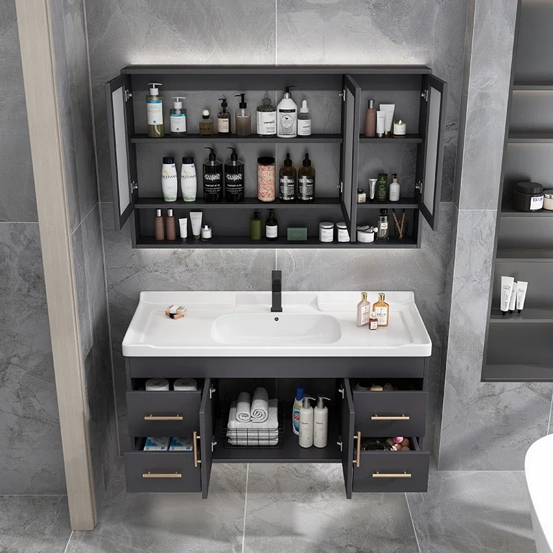 

Nordic Bathroom Cabinet Ceramic Sink Drawer Cabinet Storage Shelf Wall Towel Space Saving Luxury Sink Gabinete Hotel Furniture