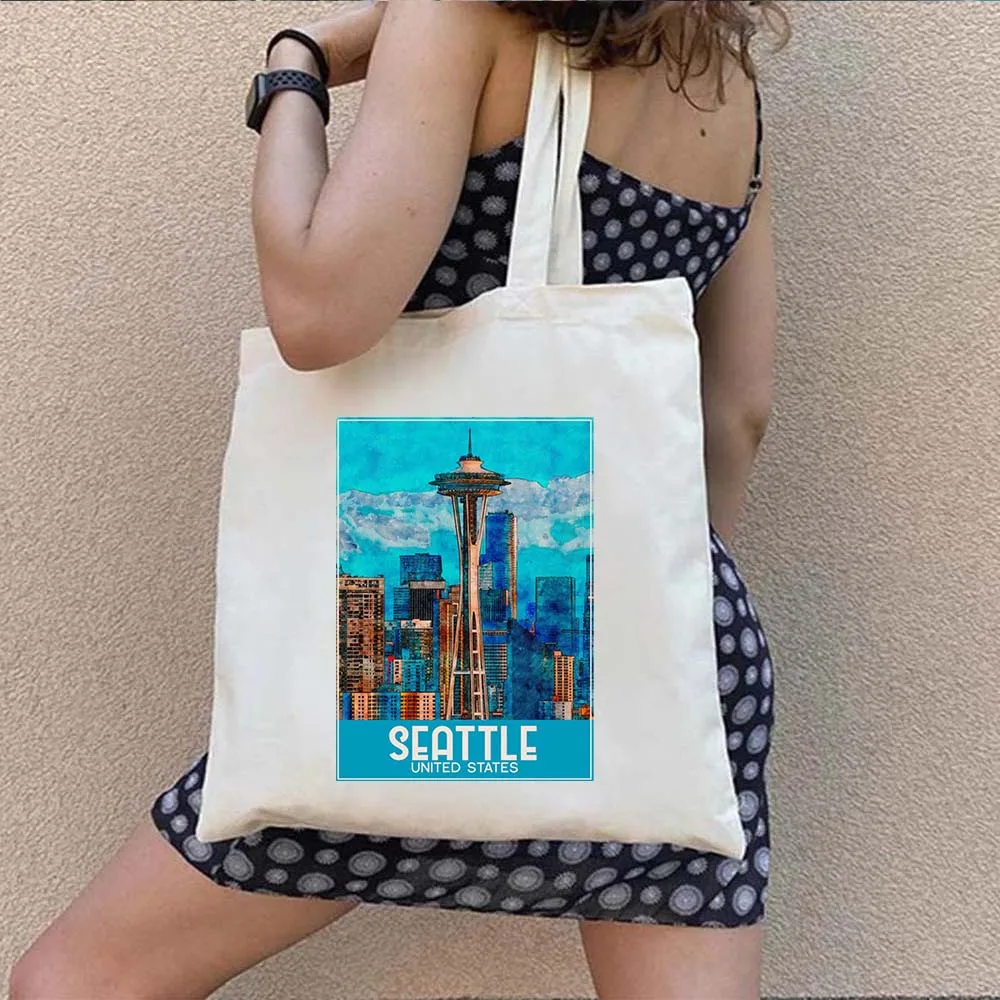 Filadelfia Pisa Porto Portofino Poznan Quebec Roma Riomaggiore Pittura San Francisco Seattle Shopper Canvas Tote Bag Borse