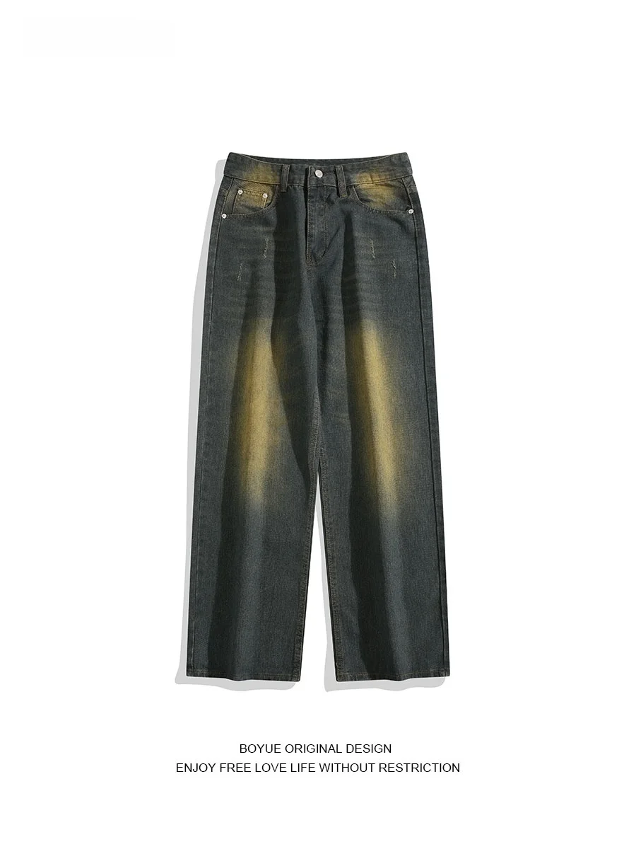 

Мужские джинсы Boyue Vintage с эффектом тай-дай, удлиненные, свободного кроя, прямые, повседневные, всесезонные, в художественном стиле
