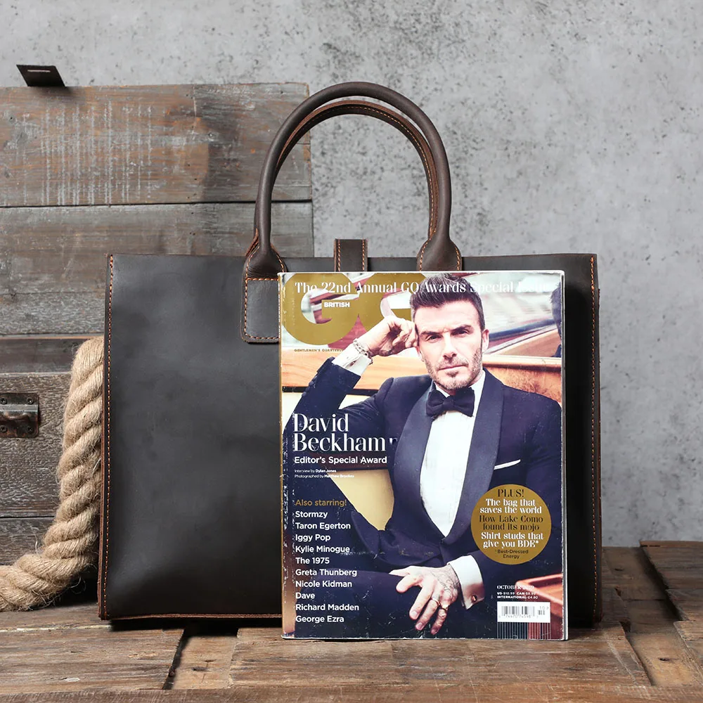 S.WORKER Handgefertigte Vintage-Leder-Aktentasche | Einfache Herren-Business-Handtasche 14" Laptop-Tasche – Detail 21