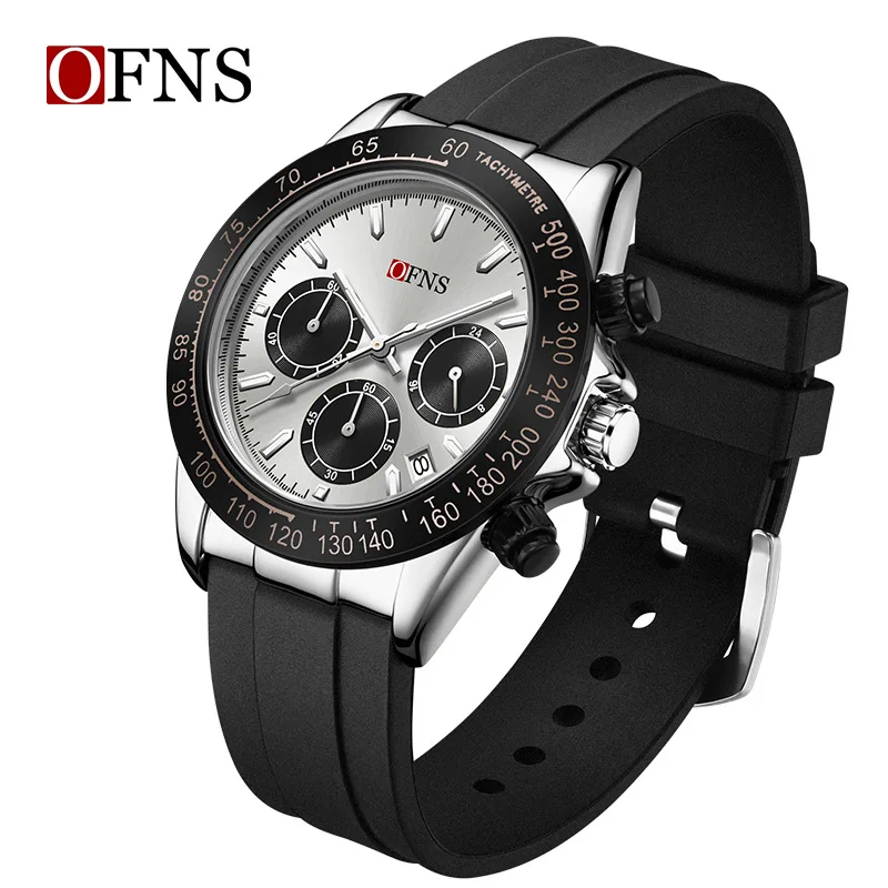 OFNS7103 Men's Quartz Watch with Three Eyes, Six Needles, Fluorescent Scale, Waterproof, Business and Leisure Watch Gift