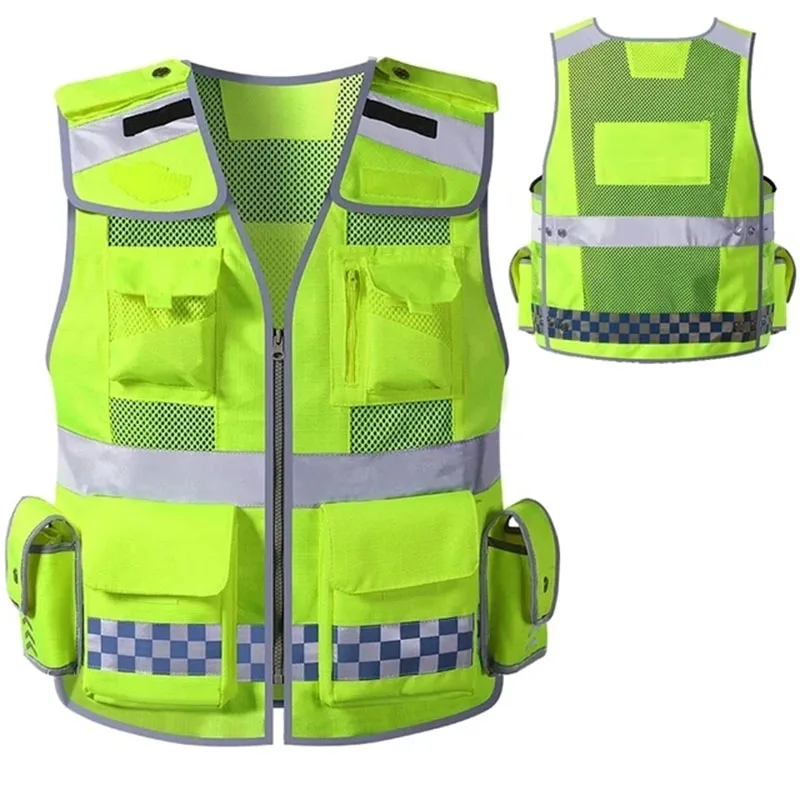 

Plus Size High Visibility Reflective Safety Vest High-Quality Multi-Pocket Police Reflective Vest Motorcycle Cycling Suit