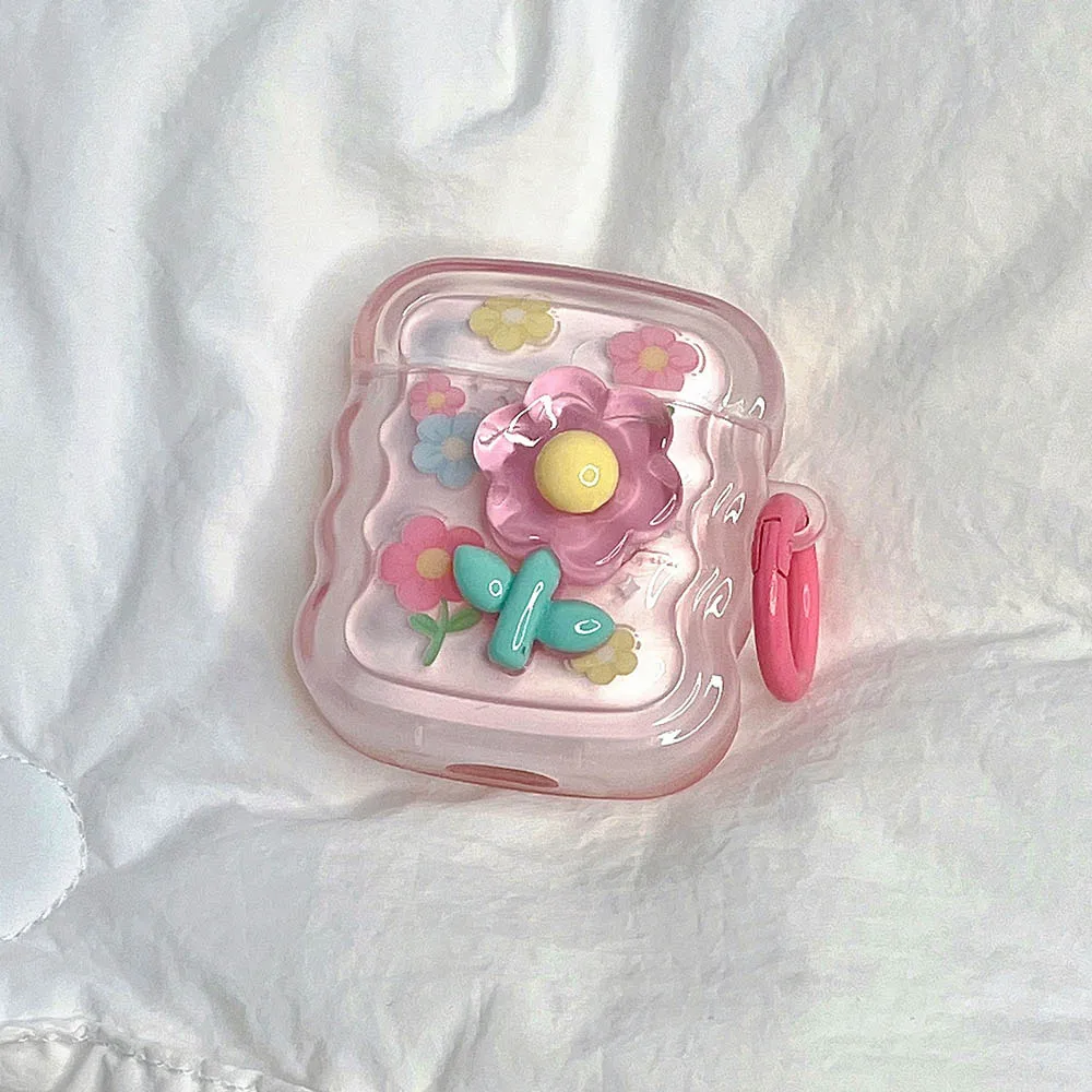 INS 3D Hồng Tai Nghe Chụp Tai Dành Cho Tai Nghe AirPods 3 Pro 2 Cho Bé Gái Tặng Lượn Sóng Khung Bảo Vệ Mềm Mại Ốp Lưng cho AirPod 2 Móc Khóa