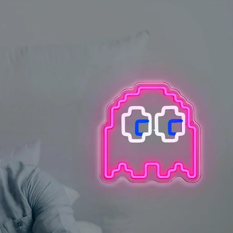 Pixel Ghost Neon Sign LED Neon Light For Wall Decor, Game For Party, Home Decor, Game Room Decor-Halloween and Christmas Gifts