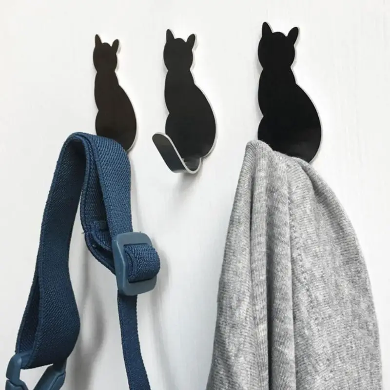 Decorativo em forma de cauda de gato, 2 peças, parede de aço inoxidável, porta, roupas, casaco, chave, cabide, gancho, cremalheira