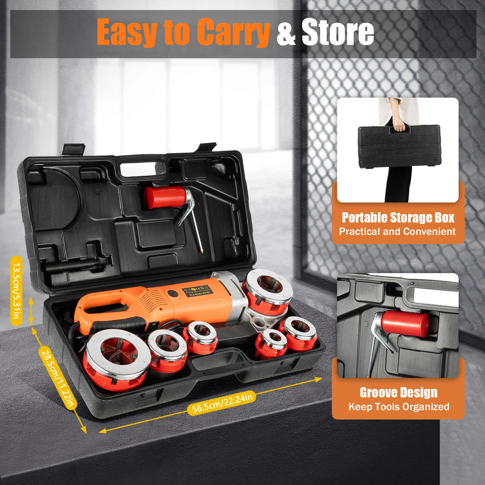 2300W Portable Handheld Electric Threading Machine W/6 Dies Electric Pipe Threader Galvanized Pipe Threading Machine