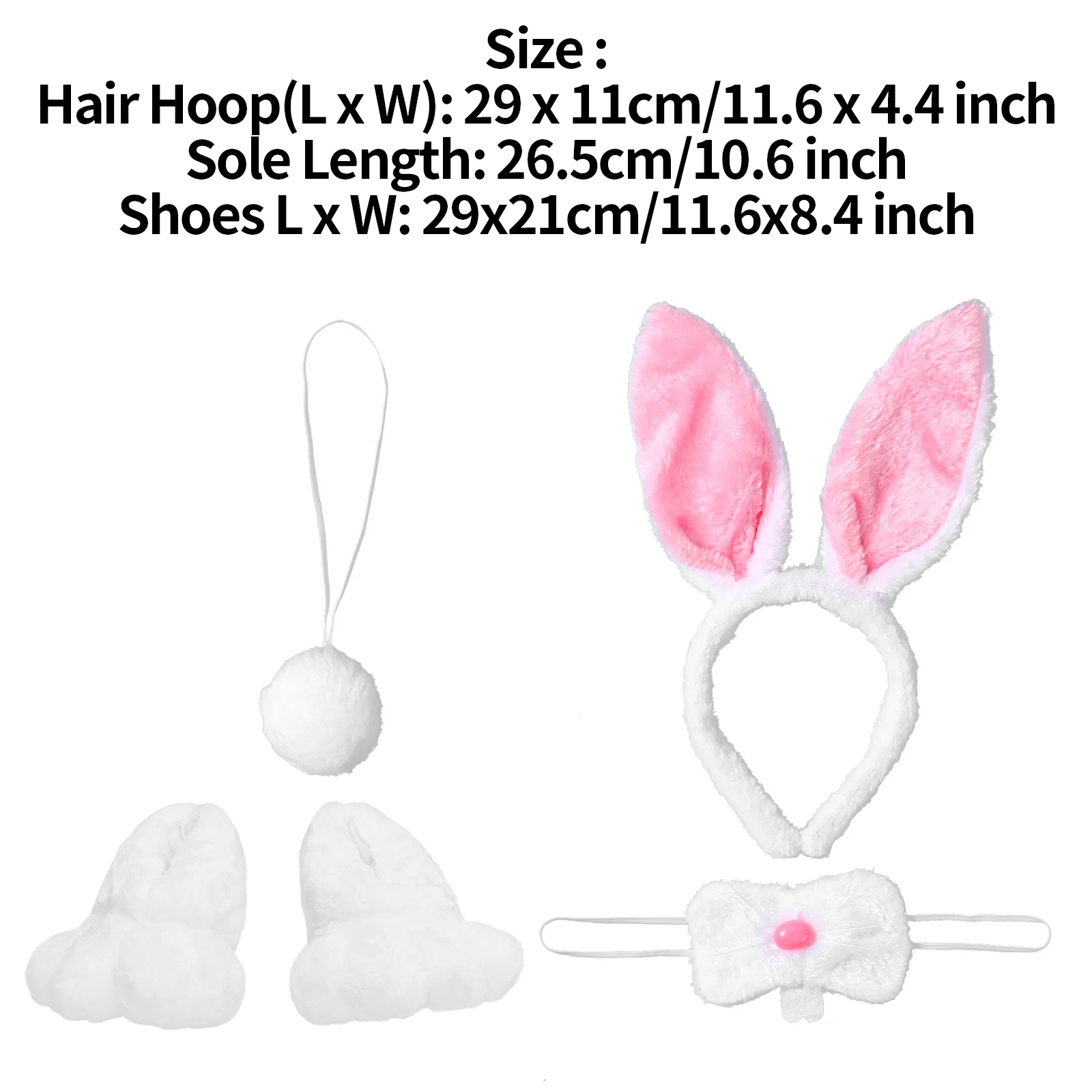 Lovely Rabbit Costume Accessory Bunny Tail Rabbit Ears Headwear Nose And Plush Shoes Set for Halloween Cosplay Party