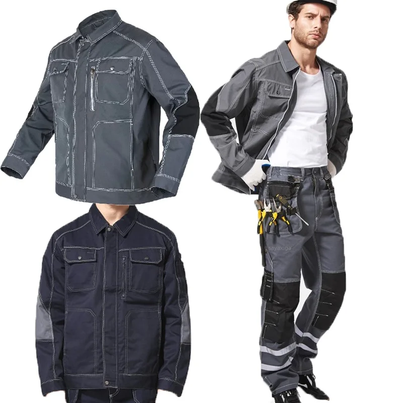 Durable Work Clothing For Men Welding Suit Multi Pocket Cargo Jacket Working Suit Mechanics Workshop Uniform Work Clothes Jacket