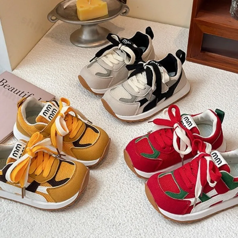 

Childrens' Fashion Trend Square Head Casual Thick Soled Shoes 2025 Autumn New Mesh Breathable Versatile Low Top Chunky sneakers